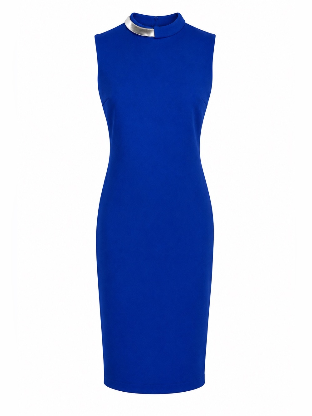 CK Sleeveless Royal Blue Sheath Dress with Statement Collar
